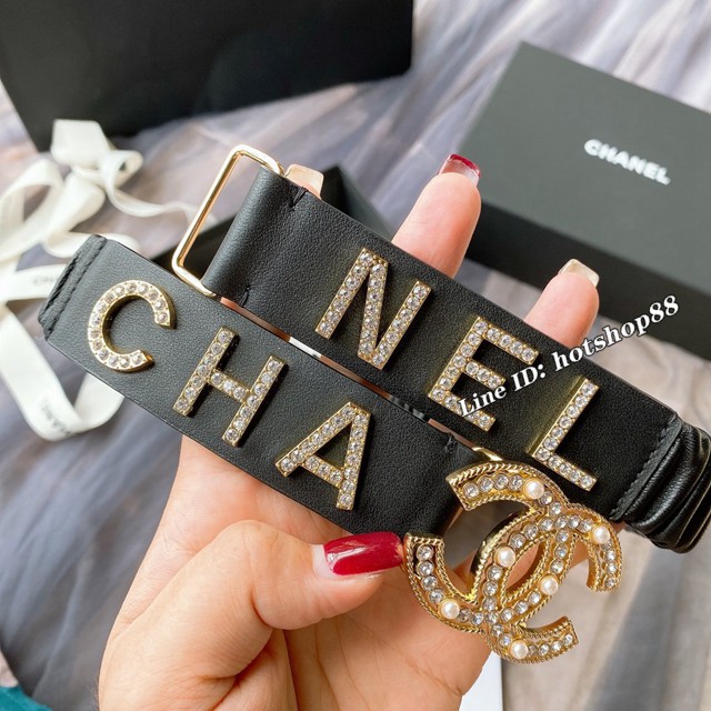 Chanel經典款女士皮帶 香奈兒cc經典logo扣精品彈力扣腰帶  jjp1153